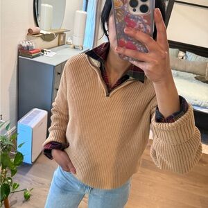 Camel Grandpa Quarter Sip Sweater 100% Cotton